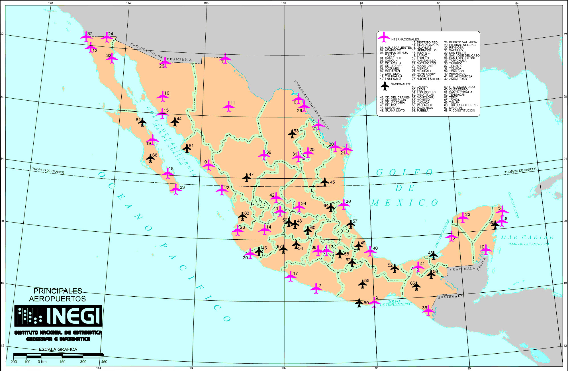 Airports in Mexico and Baja California